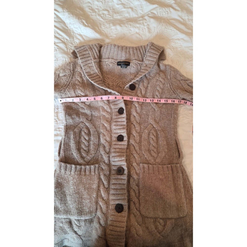 Banana Republic Beige Cable Knit Lambswool Angora Cardigan Sweater Belted Medium - Picture 4 of 16